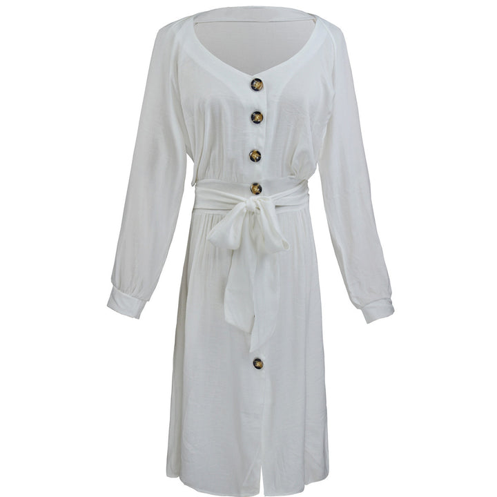 Women's fashionable button dress with belt Lisslune