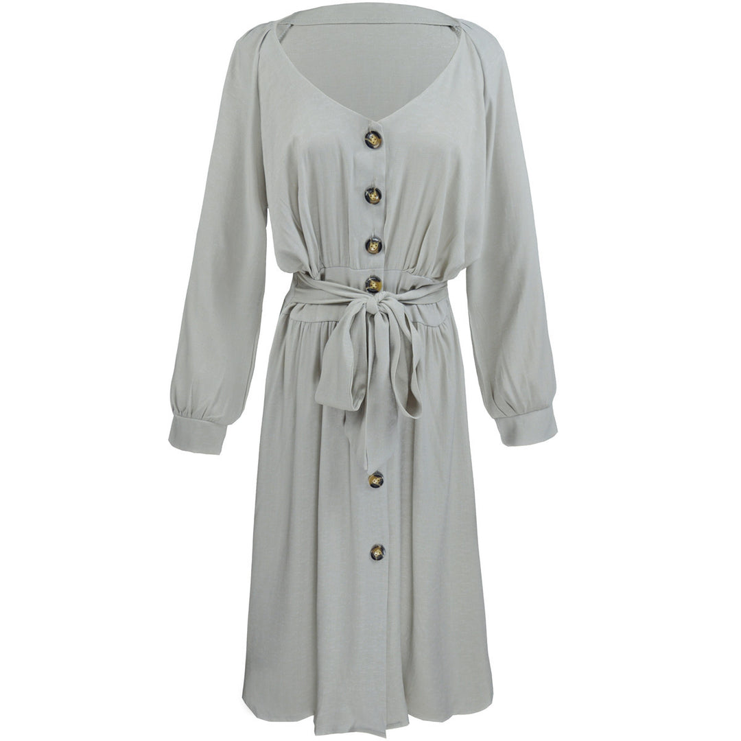 Women's fashionable button dress with belt Lisslune