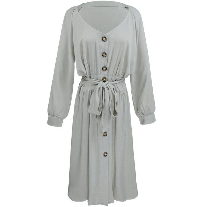 Women's fashionable button dress with belt Lisslune