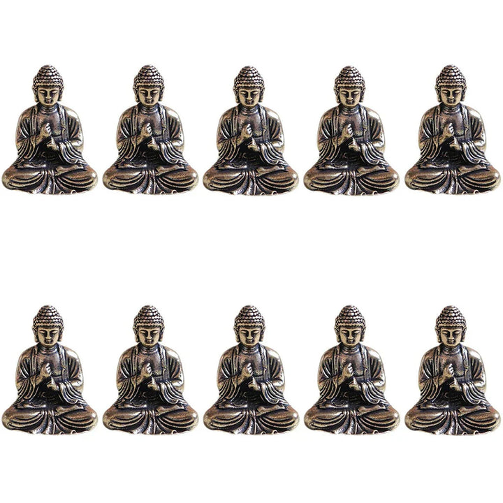 Lisslune | 10 pieces mini brass sitting Buddha statue figure for travel Buddhism worship home office desk decoration