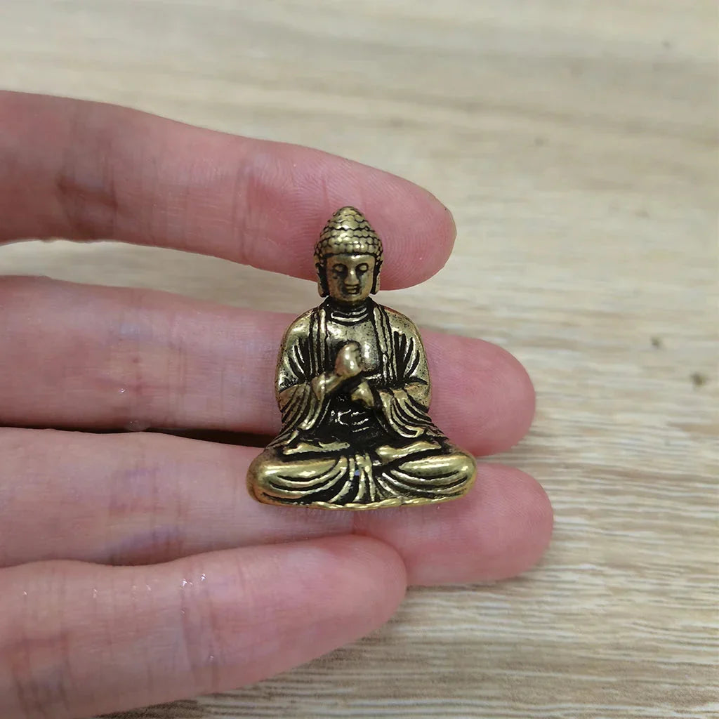 Lisslune | 10 piece Miniature Brass Sitting Buddha Statue Figure for Travel Buddhism Worship Home Office Desk Decoration