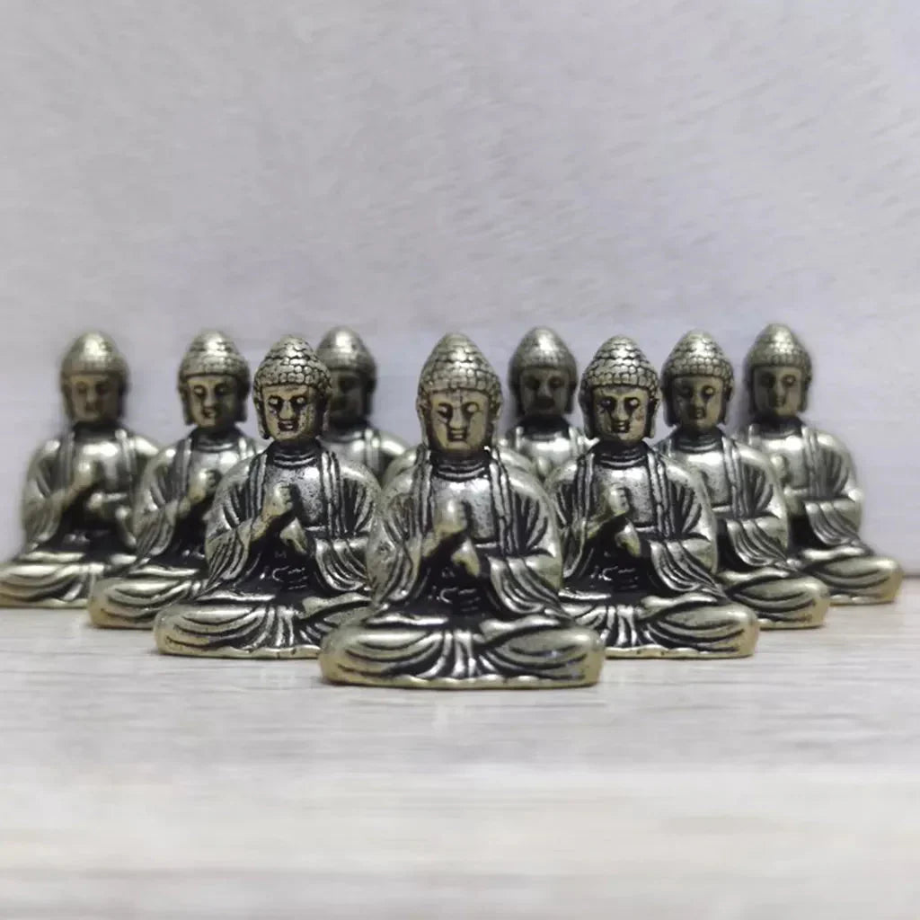 Lisslune | 10 pieces mini brass sitting Buddha statue figure for travel Buddhism worship home office desk decoration