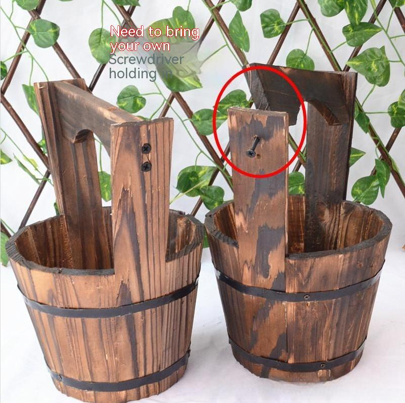 Lisslune | Wooden Bucket Planter in Barrel Design for Garden and Terrace – Decorative Flower Pots made of Wood