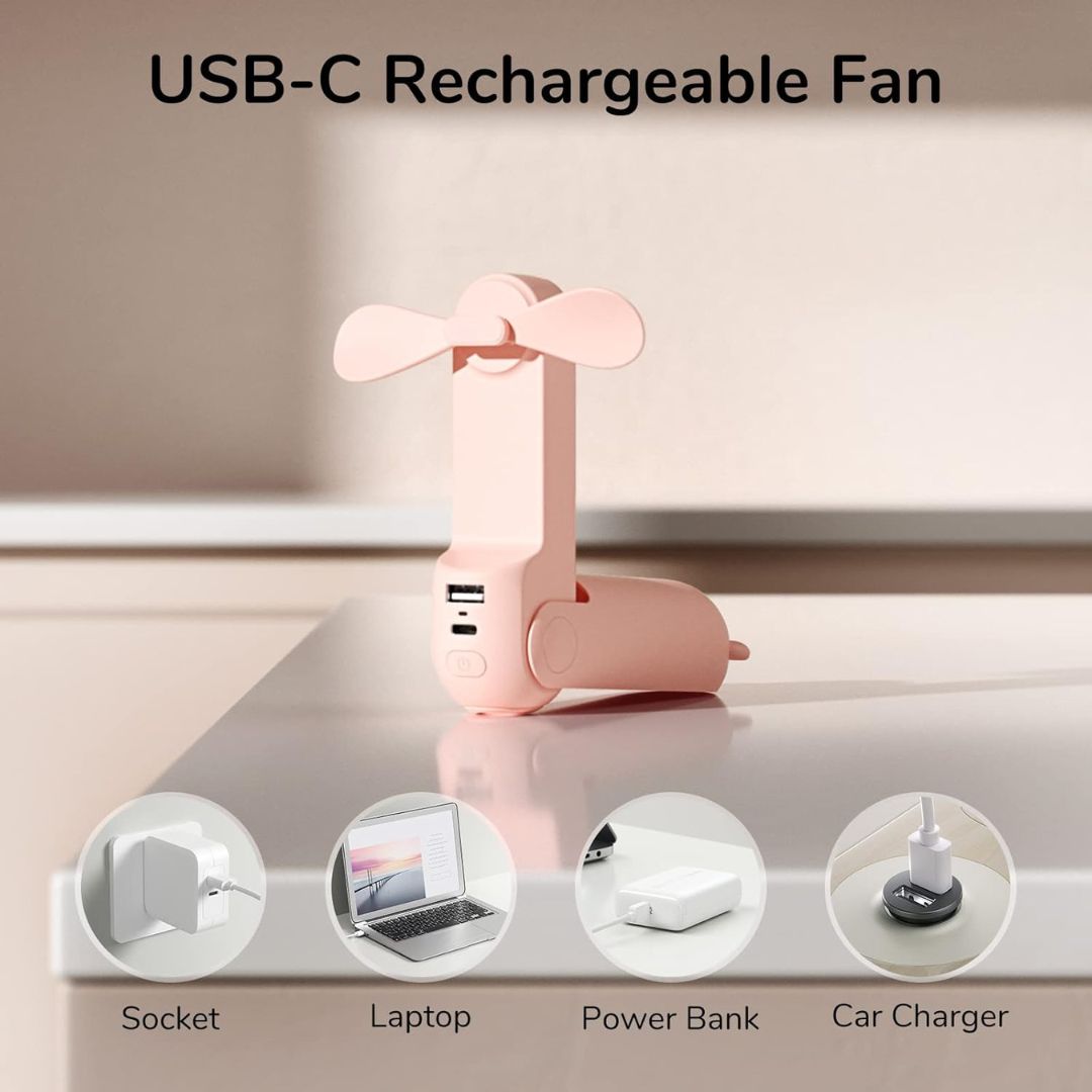 Lisslune | 3 In 1 Handheld Mini Fan | USB Rechargeable, Foldable Design & Ideal for Travel, Camping, and Outdoor Activities