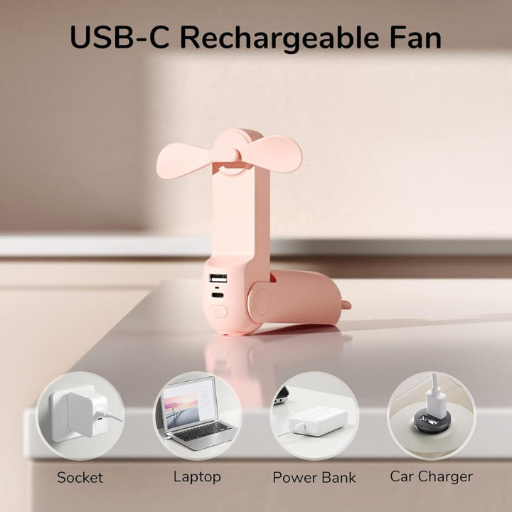 Lisslune | 3 In 1 Handheld Mini Fan | USB Rechargeable, Foldable Design & Ideal for Travel, Camping, and Outdoor Activities
