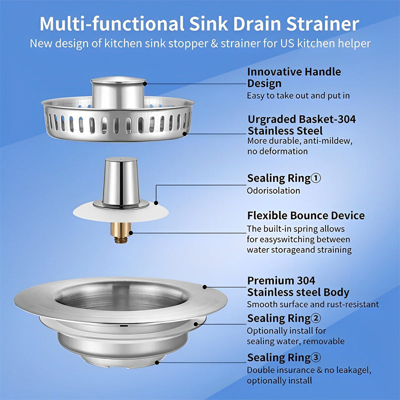 Lisslune | Upgrade 3-in-1 Kitchen Sink Drain Strainer