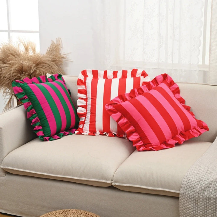 Lisslune | Retro Striped Ruffle Cushion Cover