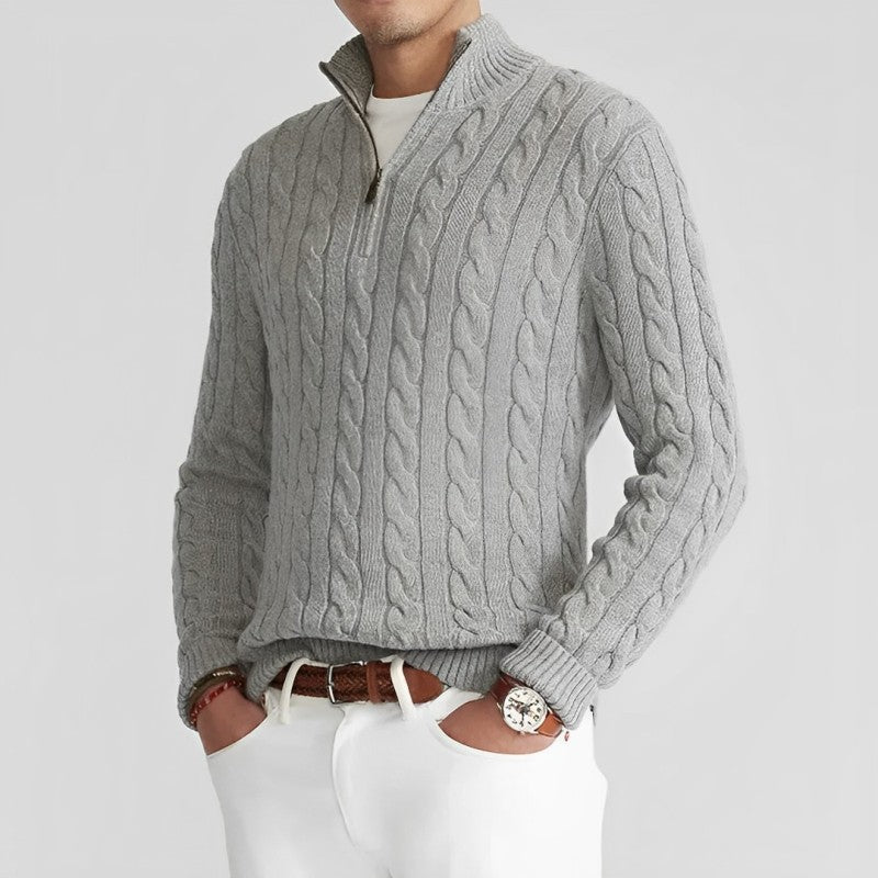 Lisslune | Zipper sweater for men | Stylish knit sweater in cable pattern with V-neck and zipper
