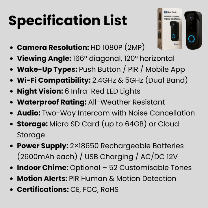 Lisslune | Wireless Smart Video Doorbell | No Subscription Needed | High-Definition Camera Doorbell