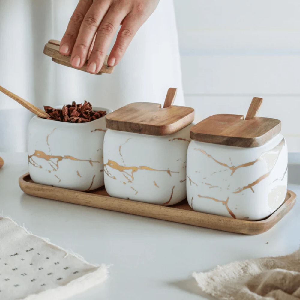 Lisslune | Royal Vein Porcelain Spice Jar Set