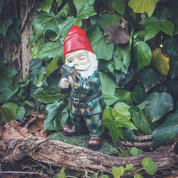 Lisslune | Military Garden Gnome with Camouflage Uniform