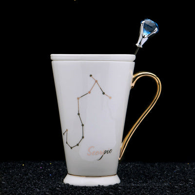 Lisslune | White And Gold Ceramic Coffee mugs with Zodiac Signs