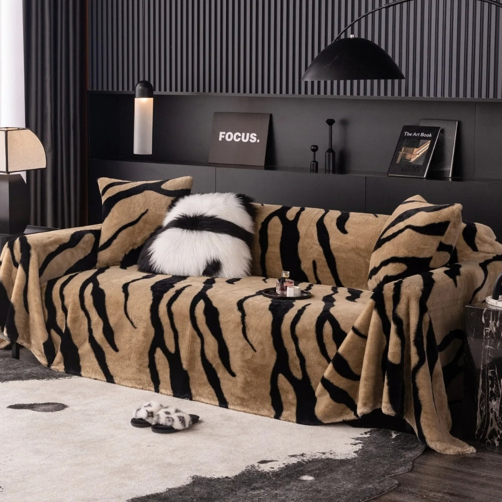 Lisslune | Wild Stripes Zebra Fleece Sofa Cover