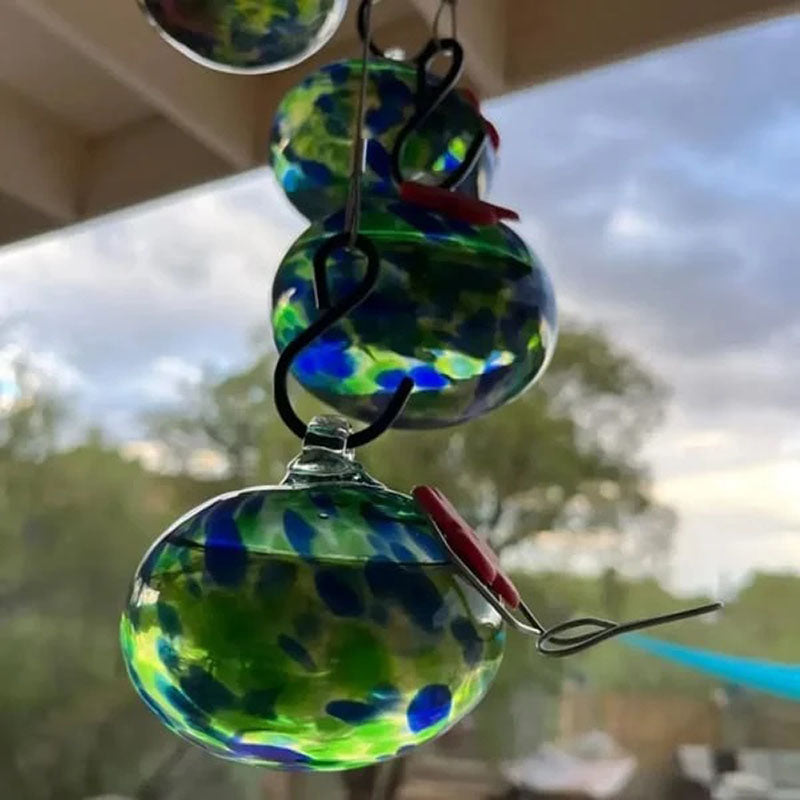 Lisslune | ChimeFeeder handcrafted glass hummingbird feeder with wind chime