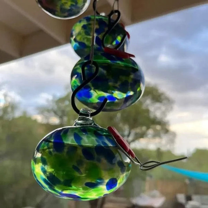 Lisslune | ChimeFeeder handcrafted glass hummingbird feeder with wind chime
