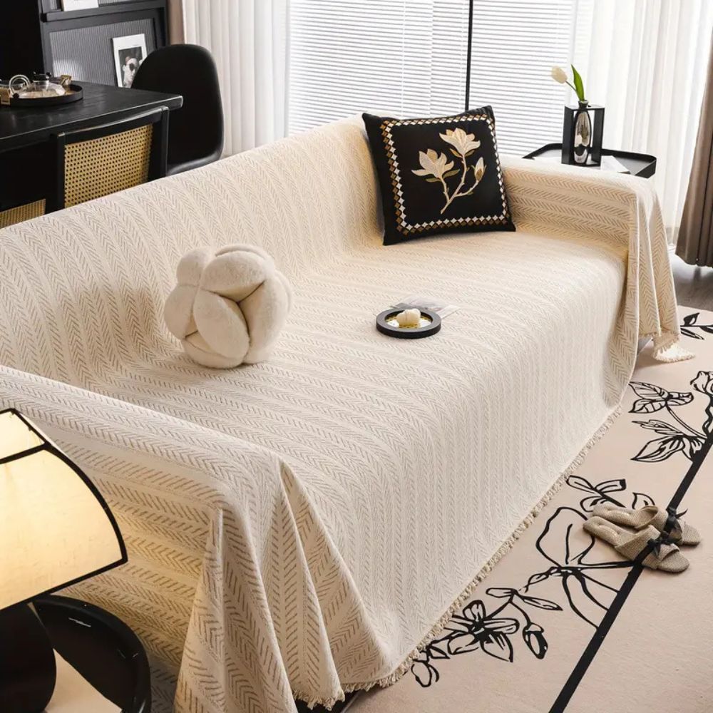 Lisslune | Herringbone Chenille Tassels Sofa Cover