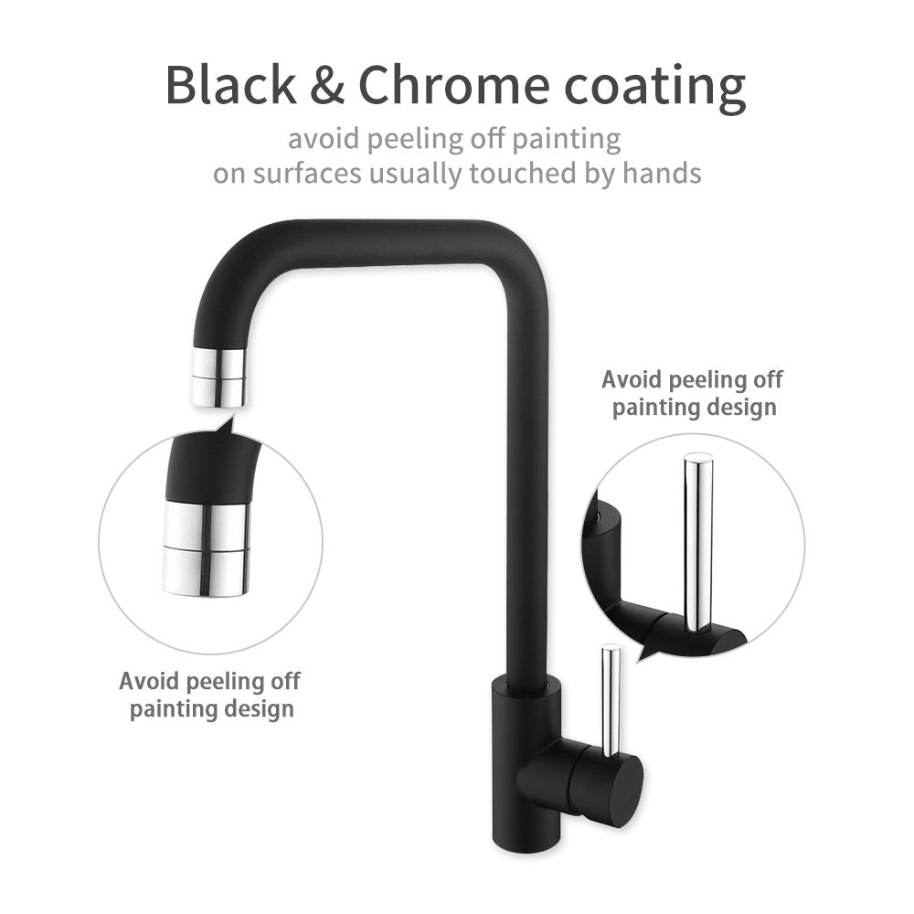 Lisslune | 2-Beam Kitchen Faucet Black 360° Rotatable Water Faucet Kitchen Faucet Sink