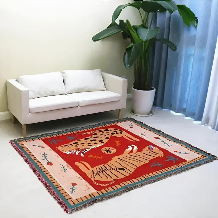 Lisslune | Leopard Woven Tassel Blanket
