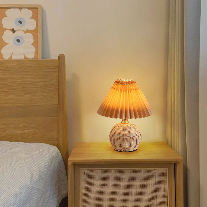 Lisslune | RattaLume Nordic LED Table Lamp | Woven Rattan & Foldable Fabric Shade | Mood Light | Decor for the Bedroom