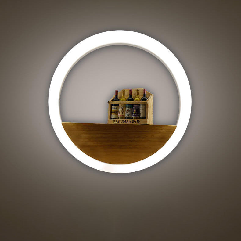 Lisslune | Lumoshelf LED Wall Light | Solid Wood with Shelf | Round Wall Lamp | Warm & White Light