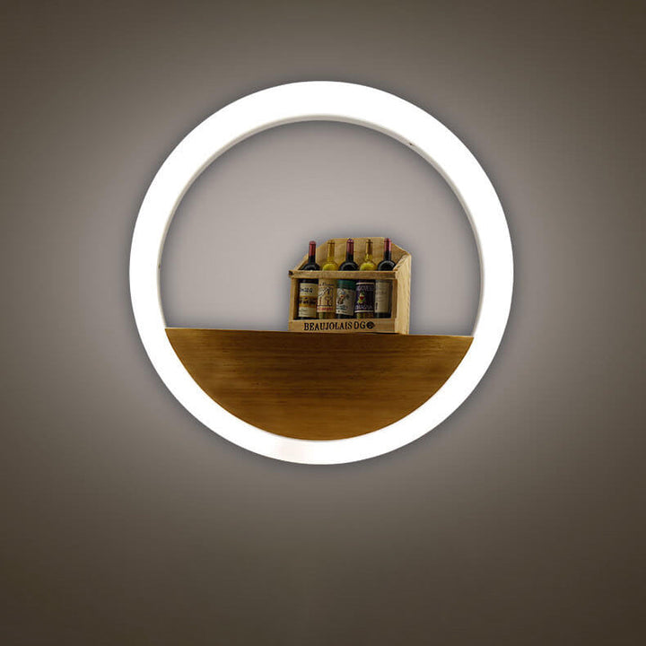 Lisslune | Lumoshelf LED Wall Light | Solid Wood with Shelf | Round Wall Lamp | Warm & White Light