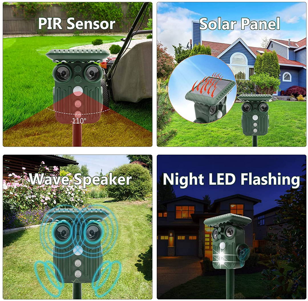 Lisslune | Ultrasonic Solar Deer Repeller | 5 Adjustable Modes. Waterproof & Eco-Friendly for Home Gardens and Yards