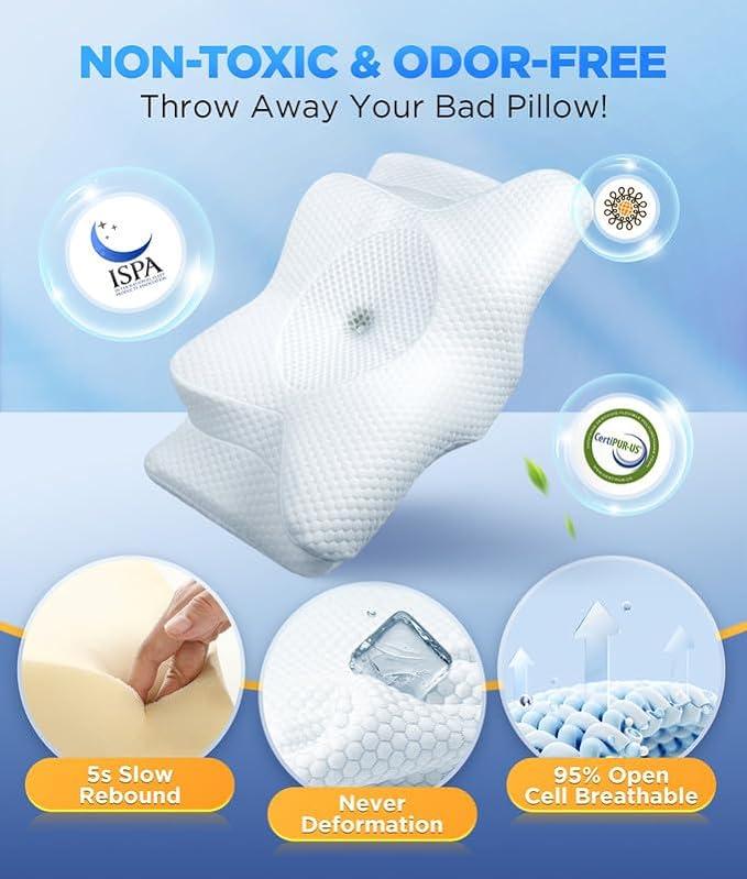Lisslune | Memory Foam Neck Pillow | Ergonomic Support for Neck Pain Relief at Home