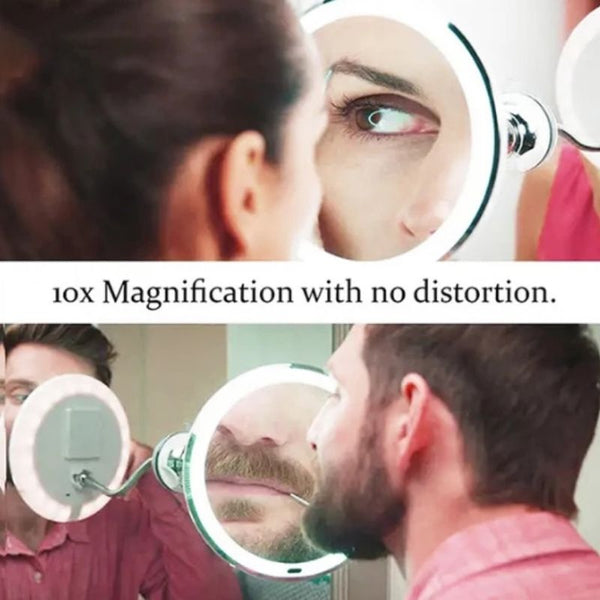 Lisslune | ReflectFlex LED Magnifying Mirror with Flexible Gooseneck | 10x Magnification | Daylight LED | Cosmetic Mirror