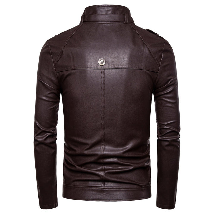 Men's fashionable synthetic leather jacket with asymmetric zipper and quilted seams Lisslune