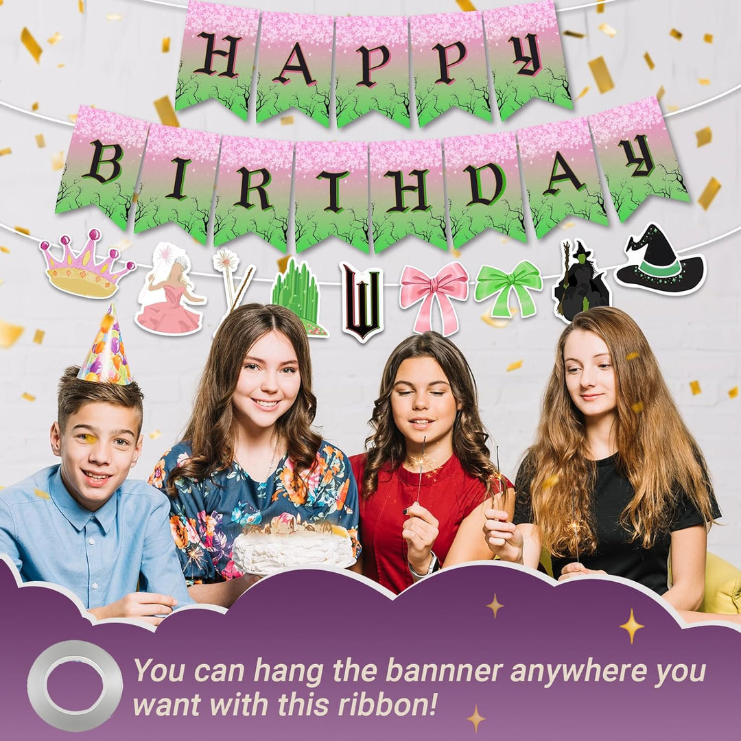 Witch-Themed Party Decorations Banner, Funny Happy Birthday Party Banner, Pink and Green Birthday Party Supplies Decorations