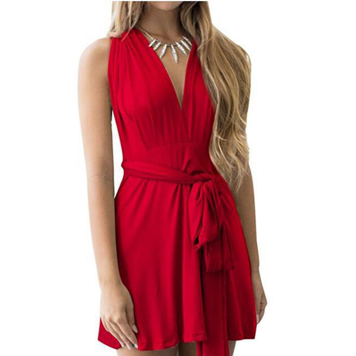 Ladies wrap dress with deep V-neckline and adjustable waist belt Lisslune