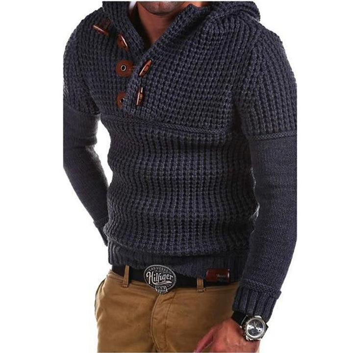 Men's knitted hoodie with modern wooden buttons Lisslune