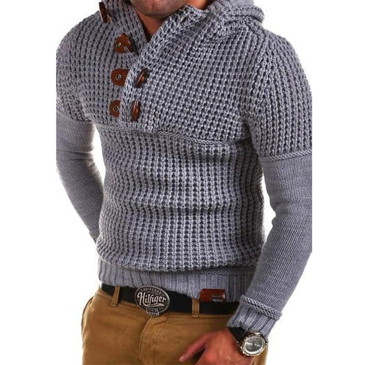 Men's knitted hoodie with modern wooden buttons Lisslune