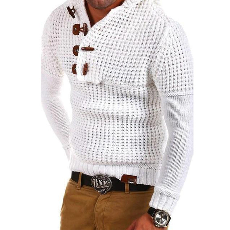 Men's knitted hoodie with modern wooden buttons Lisslune