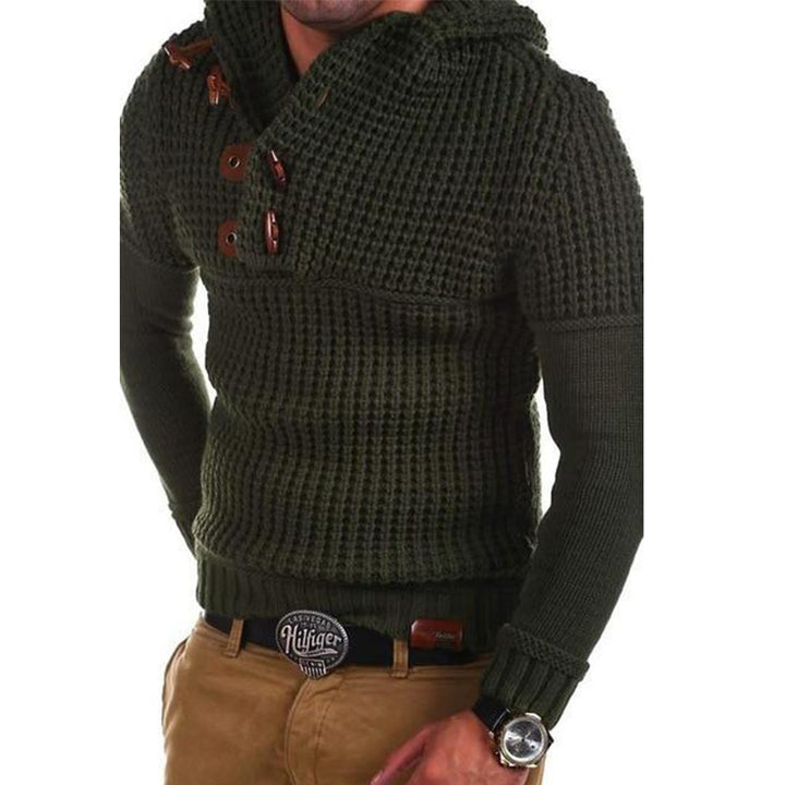 Men's knitted hoodie with modern wooden buttons Lisslune
