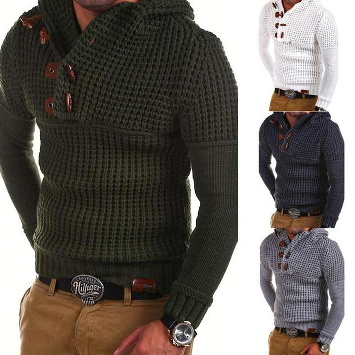 Men's knitted hoodie with modern wooden buttons Lisslune