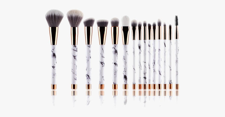 Lisslune | Pro Makeup Brush Set of 15 with Rose and Marble Pattern - Perfect for all Makeup Applications