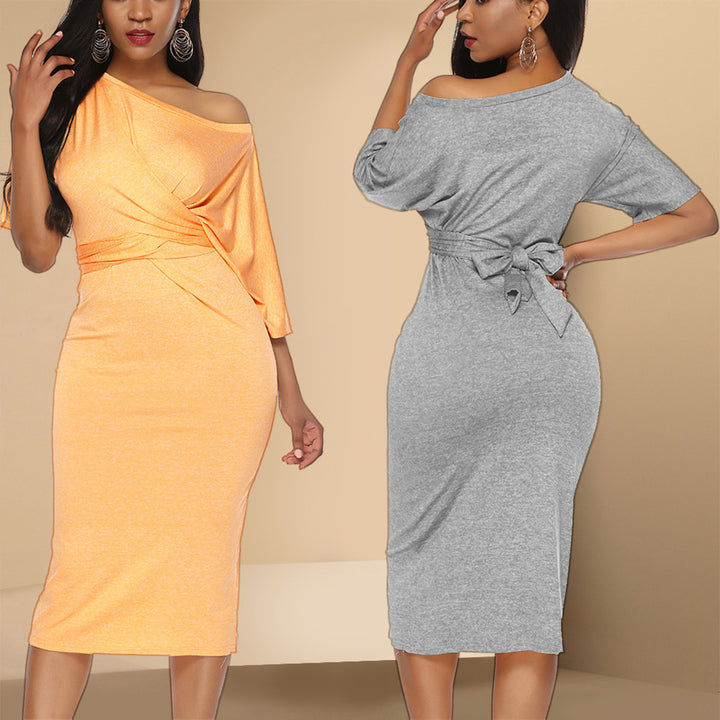 Women's midi dress with asymmetric design and wrap look Lisslune
