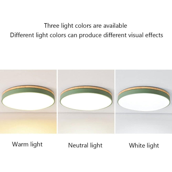 Lisslune | Wooden Round Shape Flush Ceiling Light | LED. Solid Wood & Iron for Living Room. Dining Room & Hallway