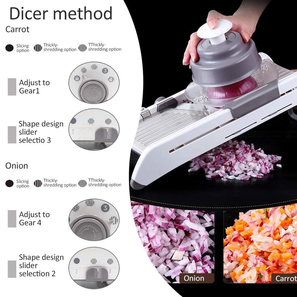 Lisslune | Mandoline Vegetable Slicer | Adjustable 304 Stainless Steel Blades for Even Slices, Sticks & Cubes in Professional Kitchen Use