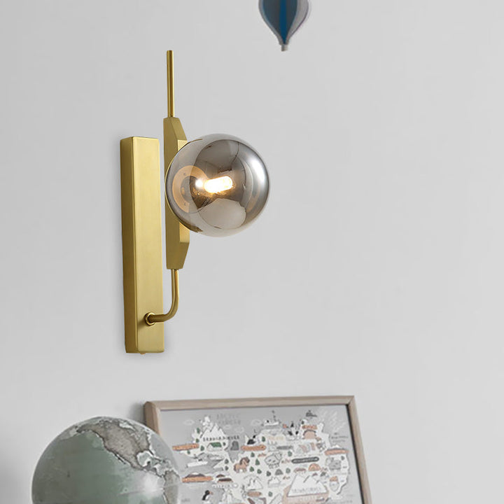 Lisslune | White/Amber/Smoked Gray Glass Ball Wall Light Fixture Postmodern 1 Bulb Gold Wall Sconce for Bedroom