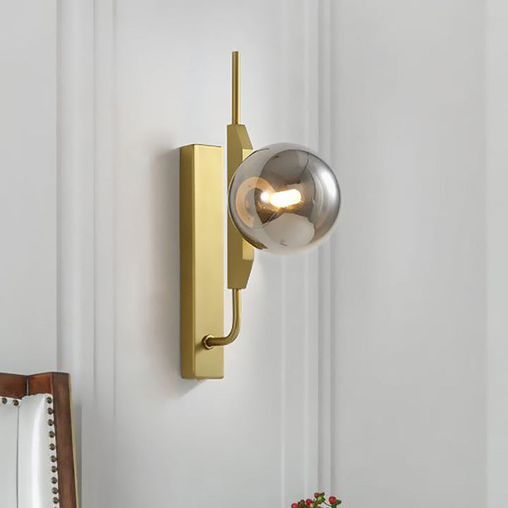 Lisslune | White/Amber/Smoked Gray Glass Ball Wall Light Fixture Postmodern 1 Bulb Gold Wall Sconce for Bedroom