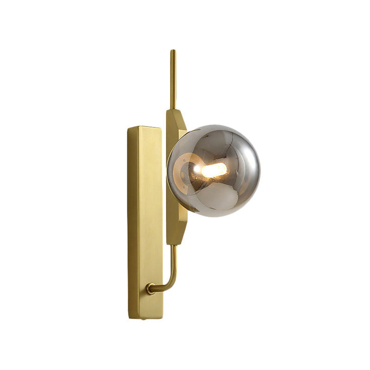 Lisslune | White/Amber/Smoked Gray Glass Ball Wall Light Fixture Postmodern 1 Bulb Gold Wall Sconce for Bedroom