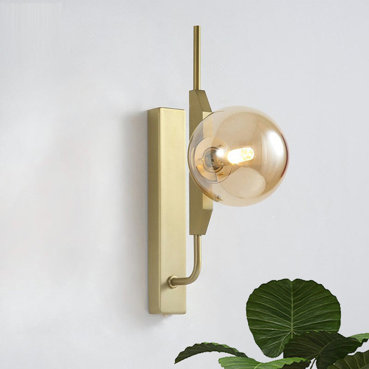 Lisslune | White/Amber/Smoked Gray Glass Ball Wall Light Fixture Postmodern 1 Bulb Gold Wall Sconce for Bedroom