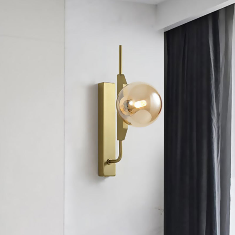 Lisslune | White/Amber/Smoked Gray Glass Ball Wall Light Fixture Postmodern 1 Bulb Gold Wall Sconce for Bedroom