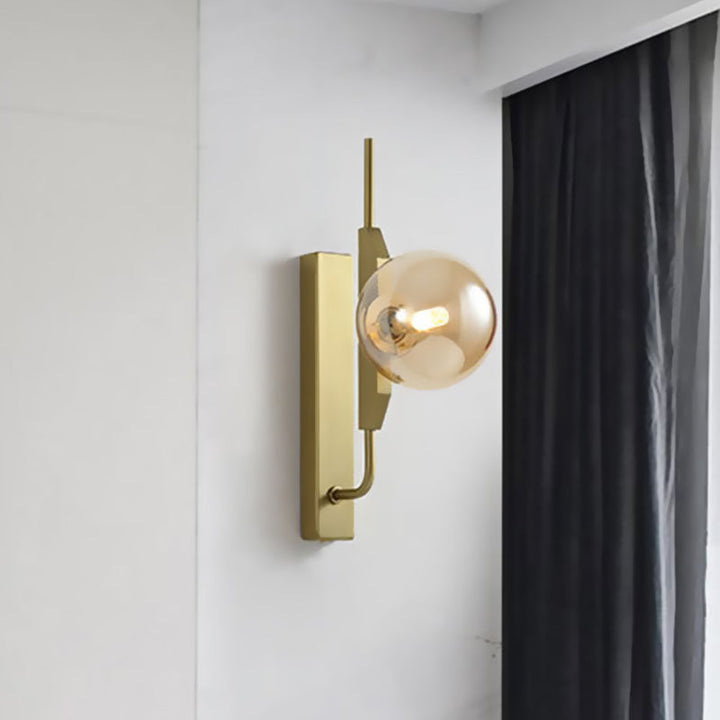 Lisslune | White/Amber/Smoked Gray Glass Ball Wall Light Fixture Postmodern 1 Bulb Gold Wall Sconce for Bedroom