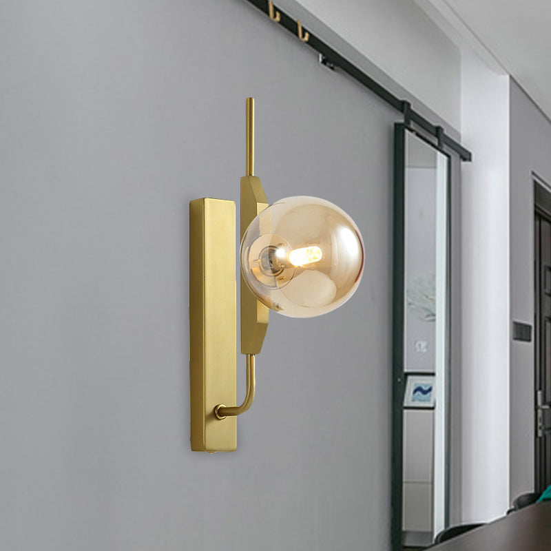 Lisslune | White/Amber/Smoked Gray Glass Ball Wall Light Fixture Postmodern 1 Bulb Gold Wall Sconce for Bedroom
