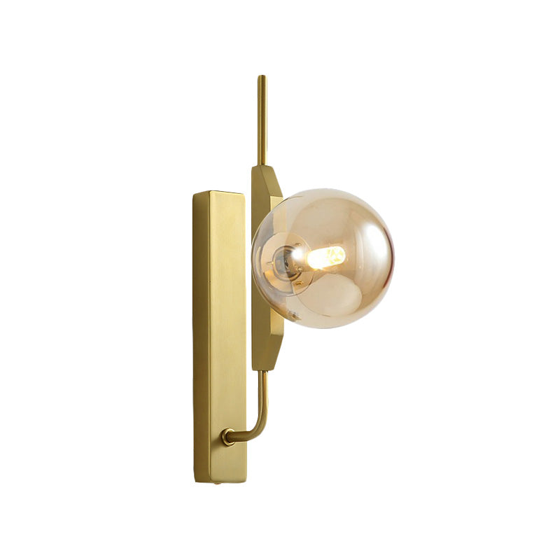 Lisslune | White/Amber/Smoked Gray Glass Ball Wall Light Fixture Postmodern 1 Bulb Gold Wall Sconce for Bedroom