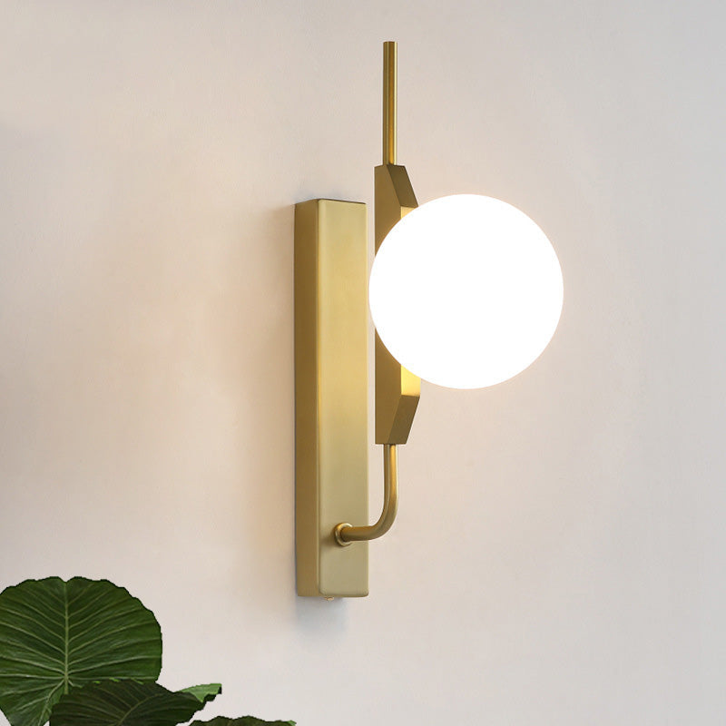 Lisslune | White/Amber/Smoked Gray Glass Ball Wall Light Fixture Postmodern 1 Bulb Gold Wall Sconce for Bedroom