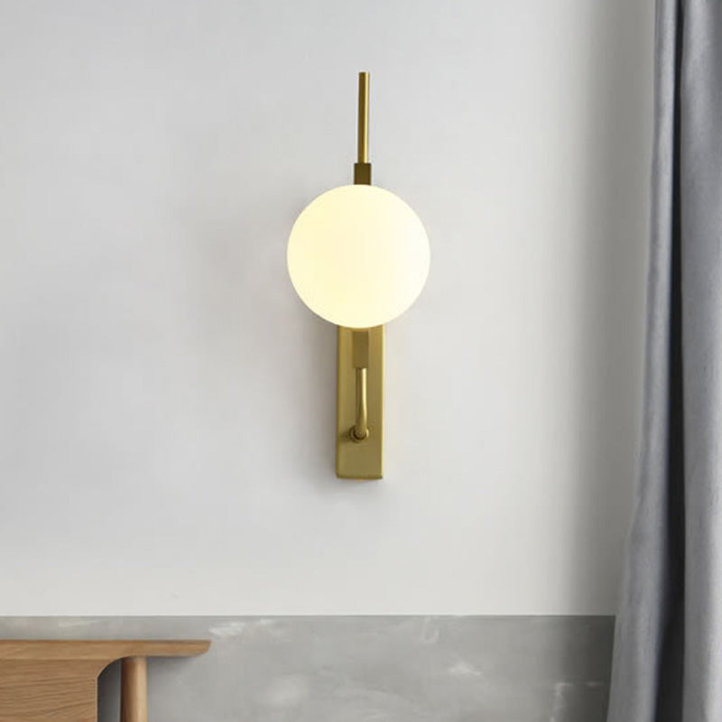 Lisslune | White/Amber/Smoked Gray Glass Ball Wall Light Fixture Postmodern 1 Bulb Gold Wall Sconce for Bedroom
